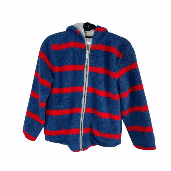 Mini Boden striped full Zip hoodie red blue sz 11/12 lined pockets Boys Girls.